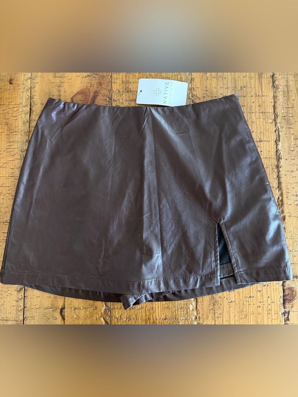 NATIVE YOUTH Brown Faux Leather Mini Skirt with Built-in Shorts